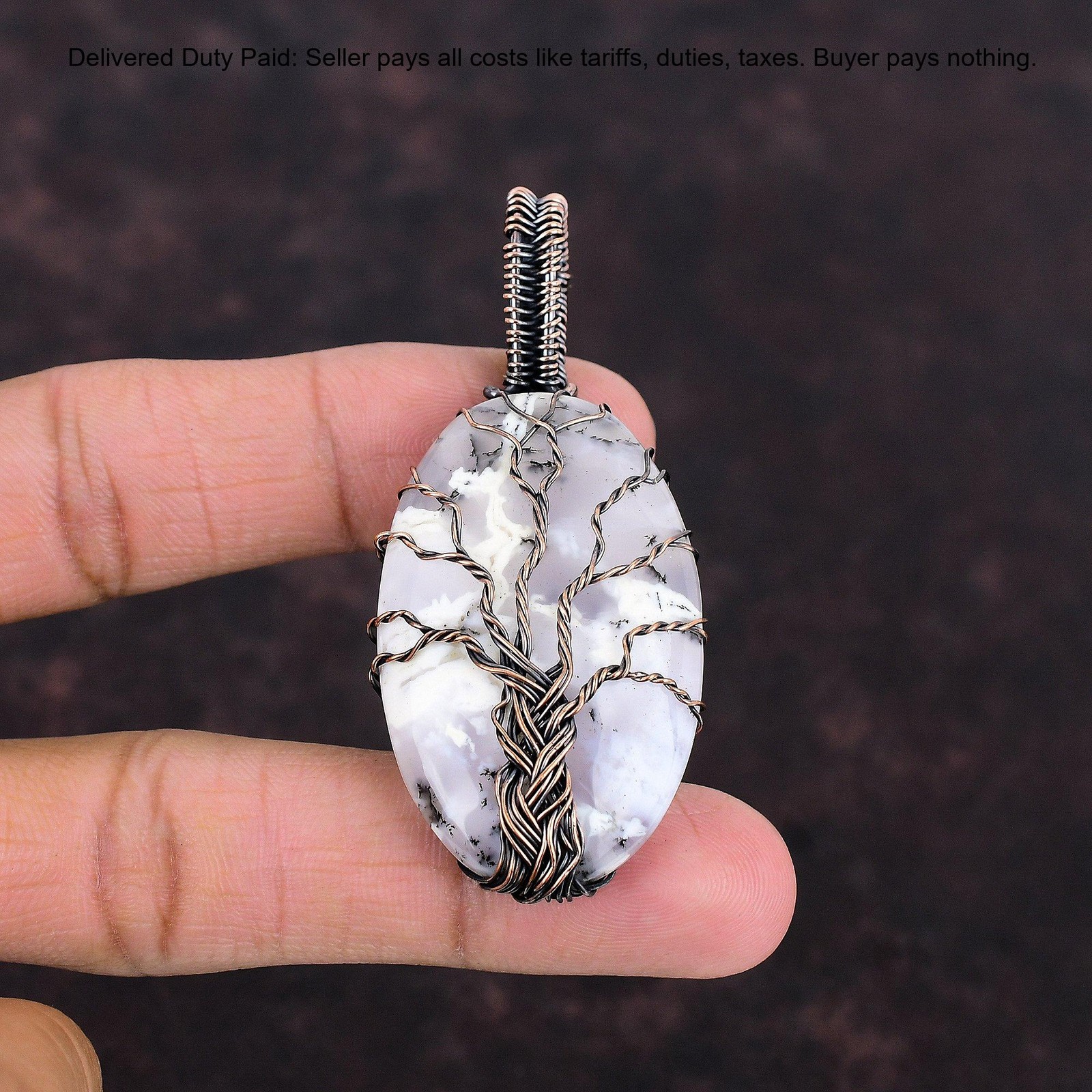 Dendrite Opal Stone Copper Tree Of Life And Wire Wrapped Wife Pendant Jewelry