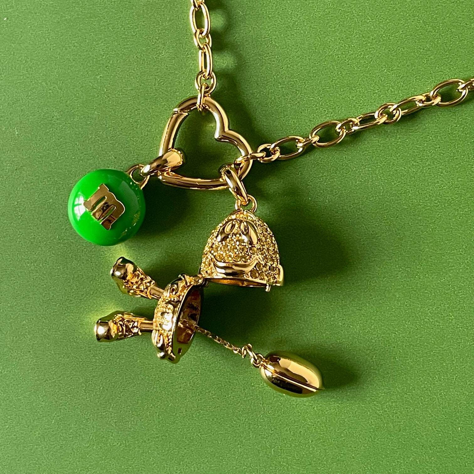 Kate Spade M&M Pendant Necklace Green Gold Statement Novelty Gift Box