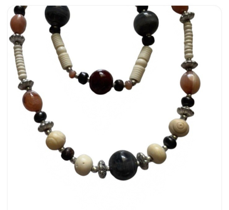 MNG MANGO Necklace Double Strand Buffalo Bone Glass Brass Beaded fashion jewelry