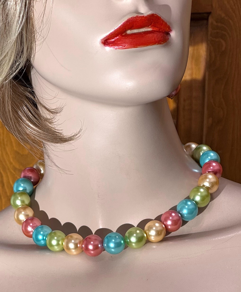 Pastel Color Glass Pearls Necklace/Earrings Set, Handmade in the USA