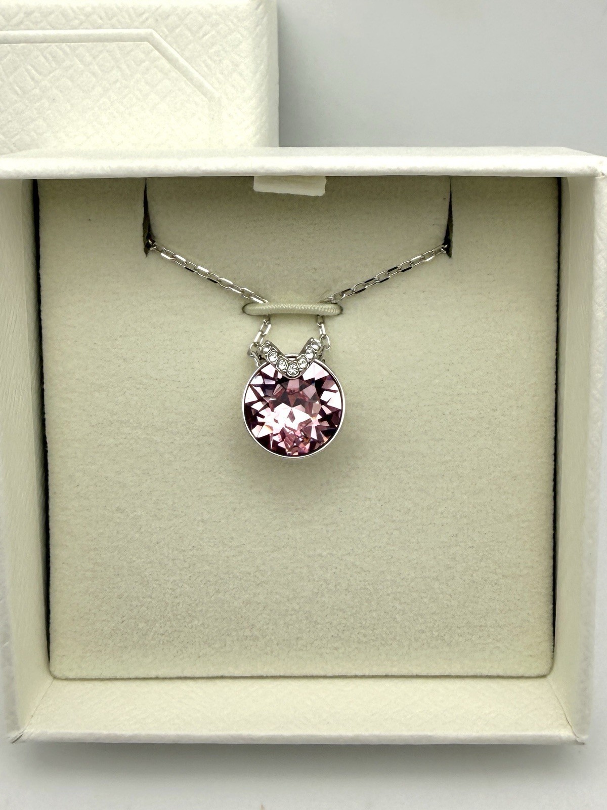 Swarovski Birthstone Pendant Necklace Collection Rhodium Finish Darker Pink