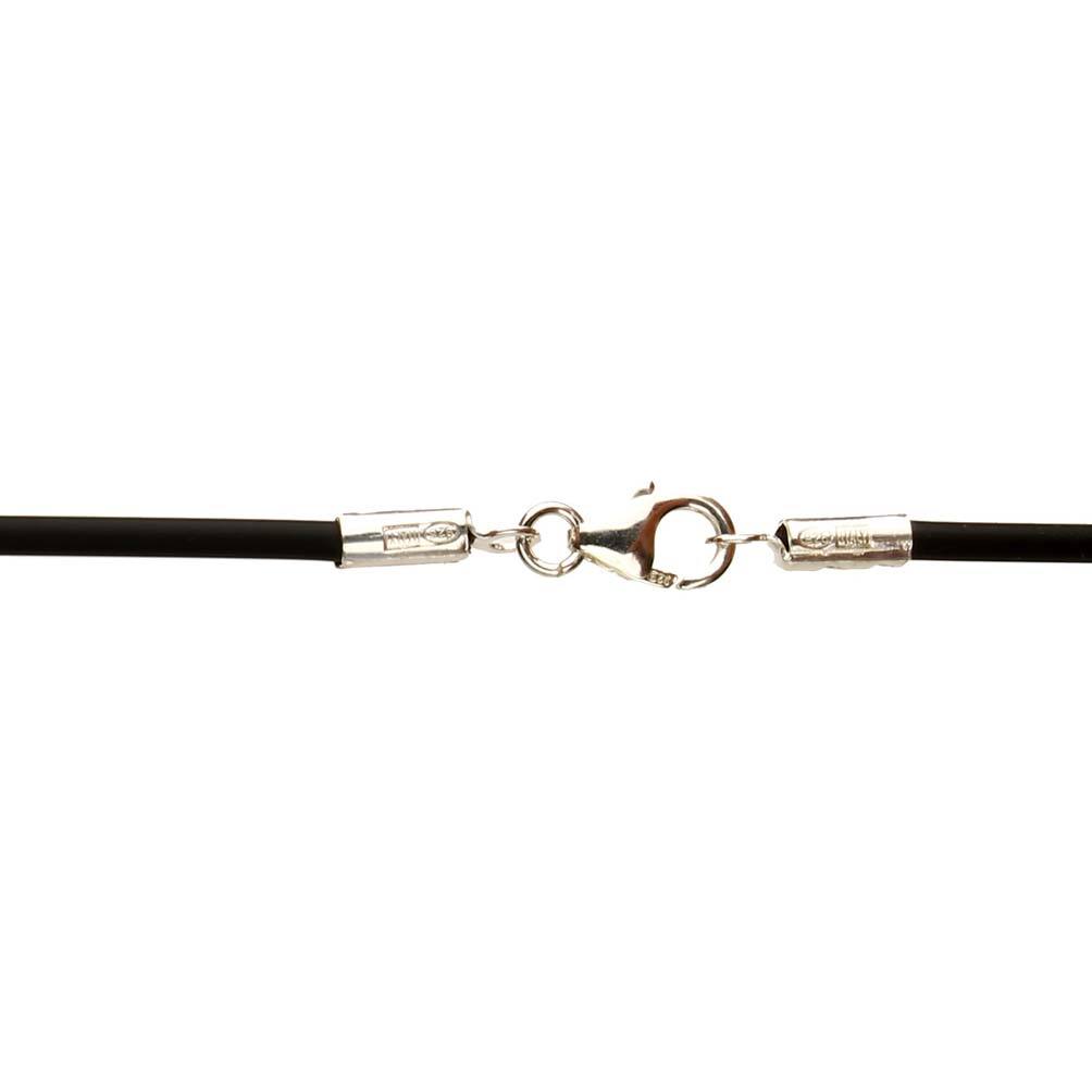 2mm Black Rubber Cord 925 Sterling Silver Necklace ITALY