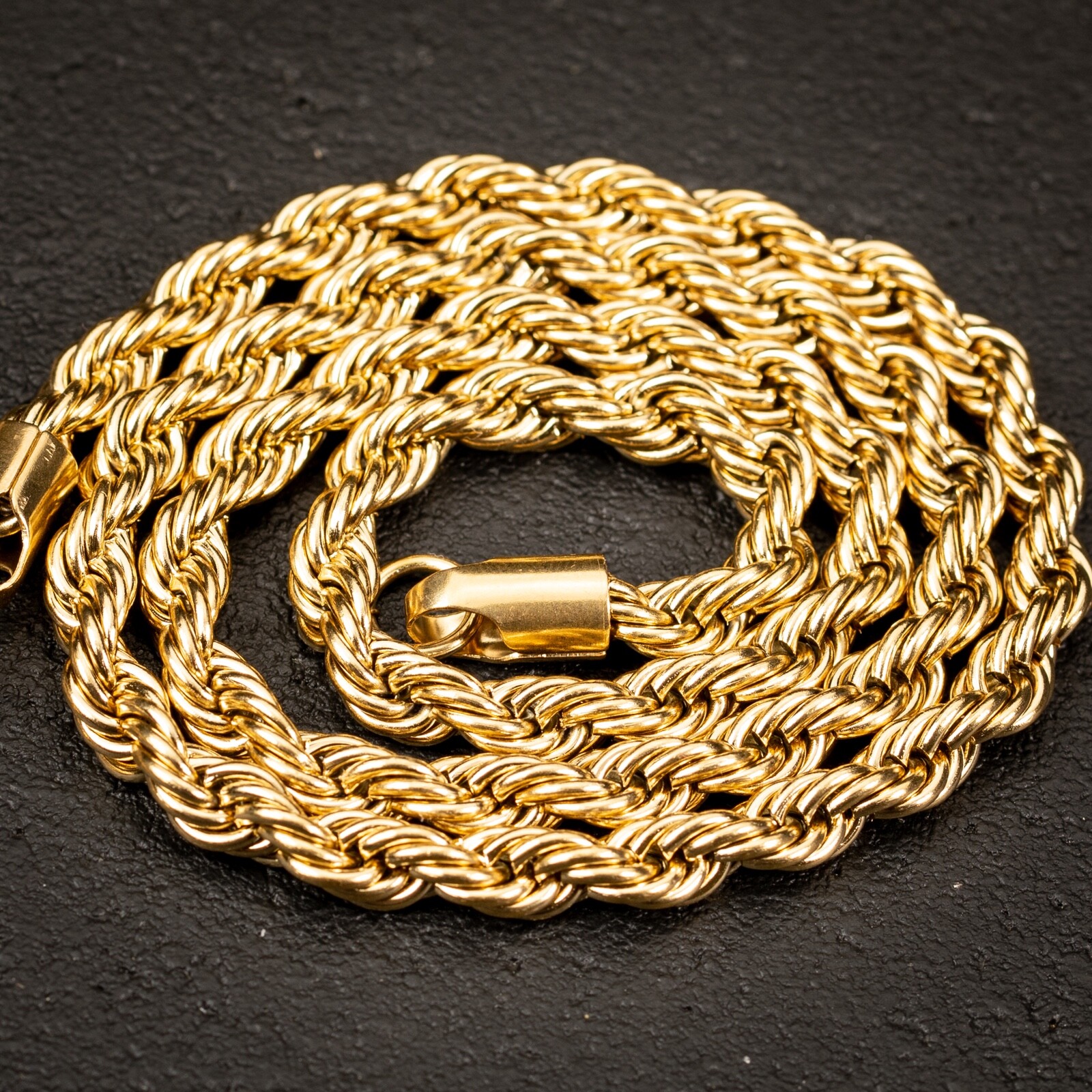 Solid Yellow Gold Plated Heavy 316 Stainless Steel 6MM Twist Rope Chain Necklace