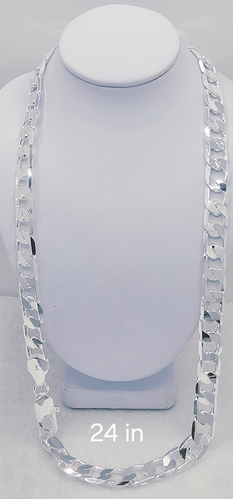 925 Sterling Silver 12MM Flat Curb Cuban Link Chain Lobster Clasp For Men/Women