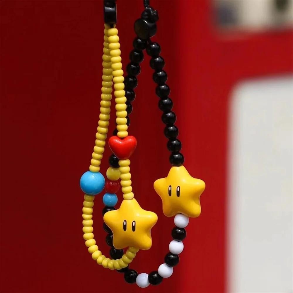 Ins Dopamine Star Black Yellow Beaded Phone Charm Strap Pendant