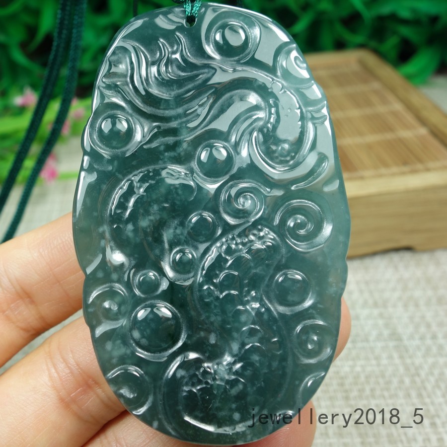 Certified Icy Green 100% Natural A jadeite Jade Pendant~Dragon 龙 生意兴隆