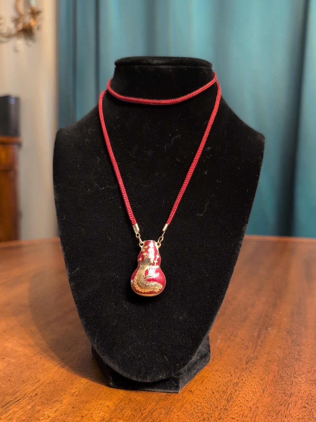 Vintage Chinese Cloisonné Vase Pendant Floral & Bird Enamel Brass SSE