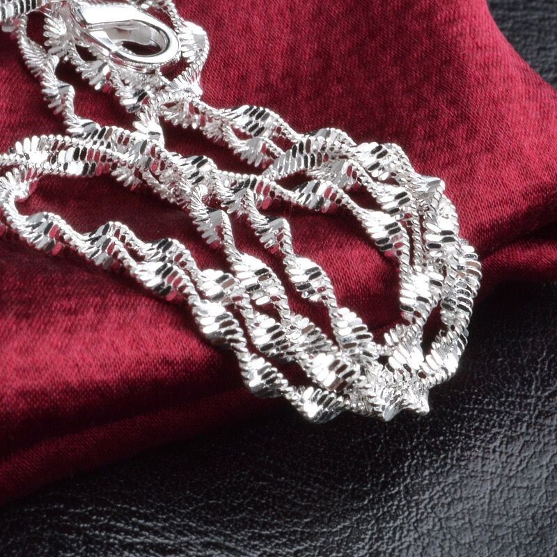 2mm Men Woman 925 Silver Plated Singapore Twist Chain Necklace Sparkling 16-30”