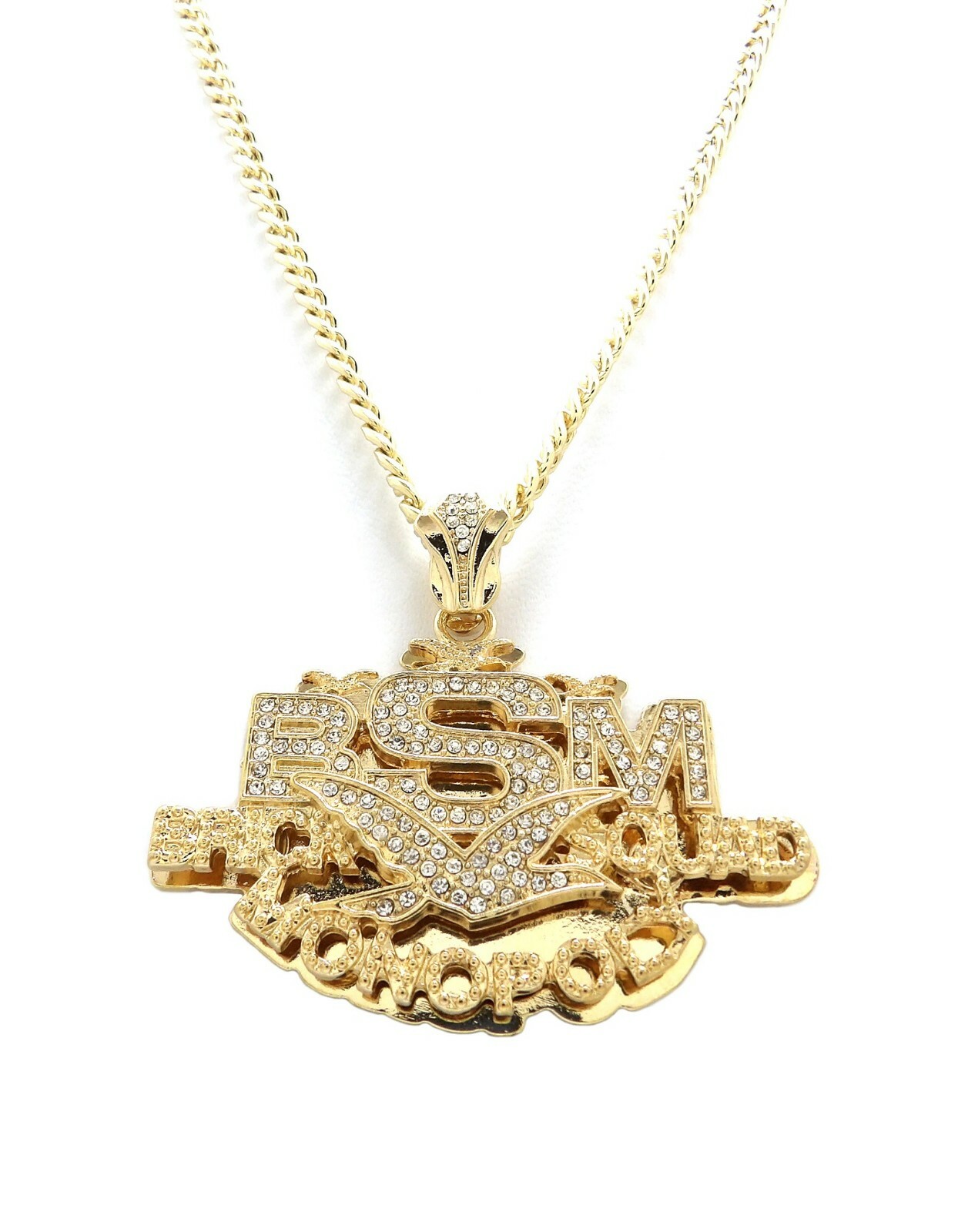 Iced Bust Down Brick Squad Monopoly BSM Pendant & 5mm 24″ Cuban Chain Necklace