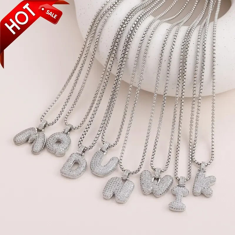 AAA+ Brass Initial Alphabet CZ Pendant & 24″ Rolo Stainless Stee Chain Necklace
