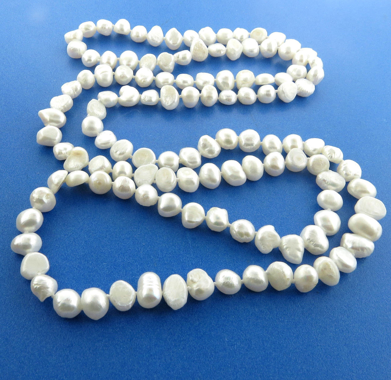 Fresh Water Cultured Baroque Pearl Necklace Knotted 8-10 mm 39 Inch