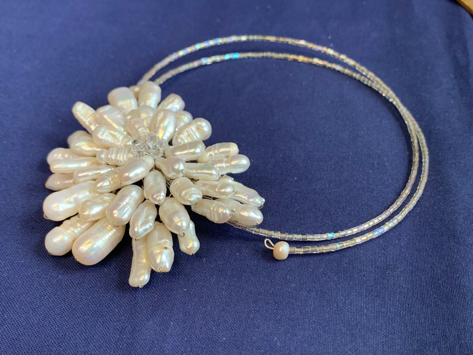 Pearl Cluster Choker 20″ Costume Jewelry Fresh Water Beaded Chain Necklace
