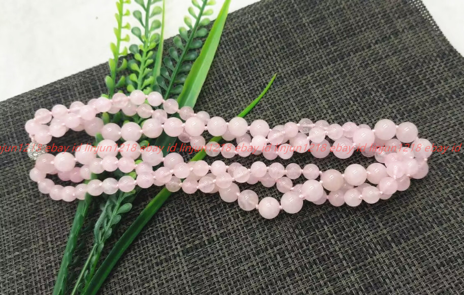 Pretty 3 Rows Natural 8+10mm Pink Jade Gemstone Round Beads Necklace 18in