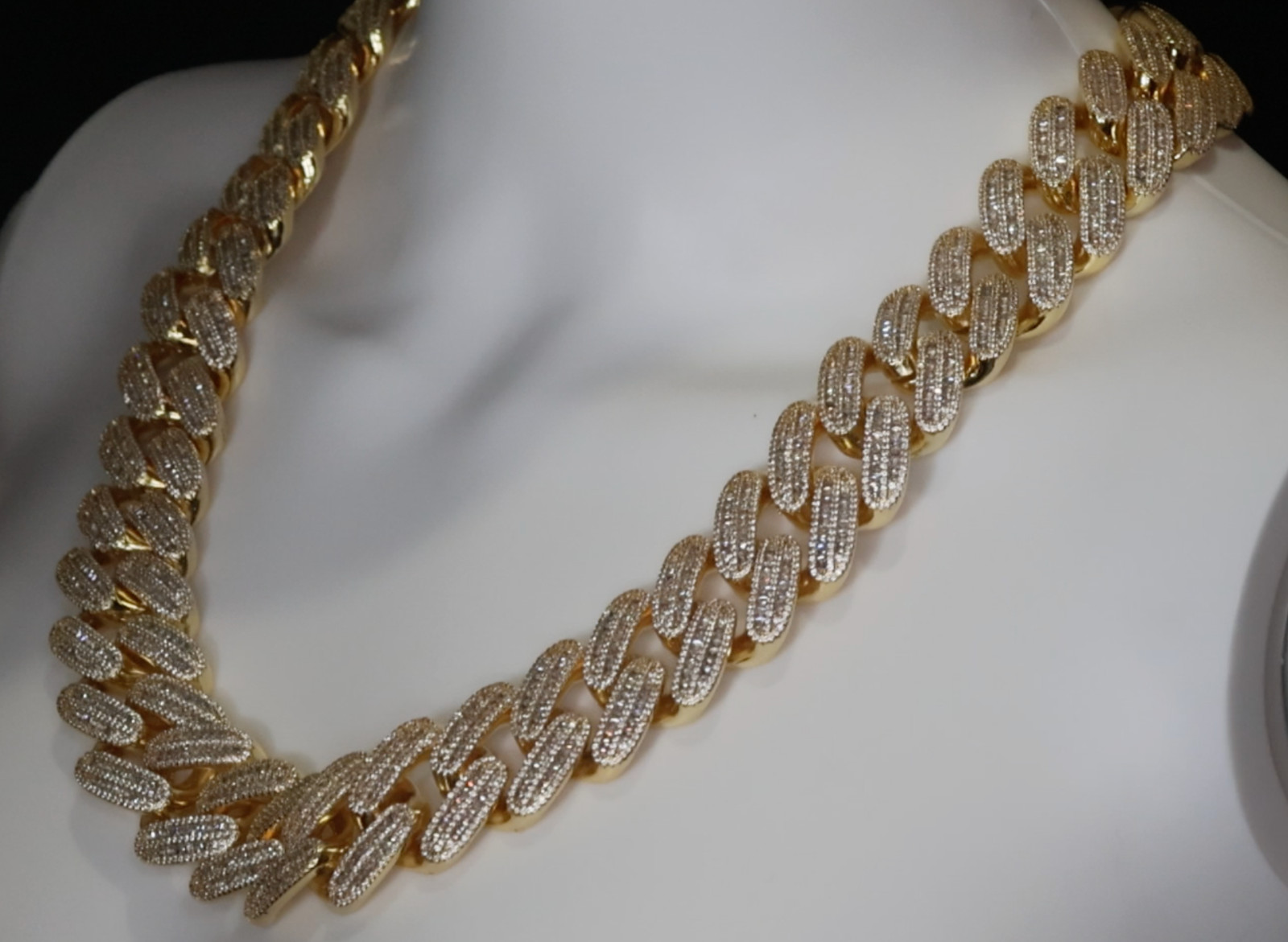 Gold Iced Chain, Gold Cuban Link Chain, Hip Hop Chain, Simulated Diamond Chain