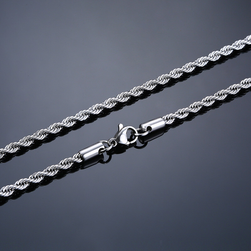 Men Women Necklace Twist Rope Chain Link Stainless Steel 16/18/20/22/24″ Silver