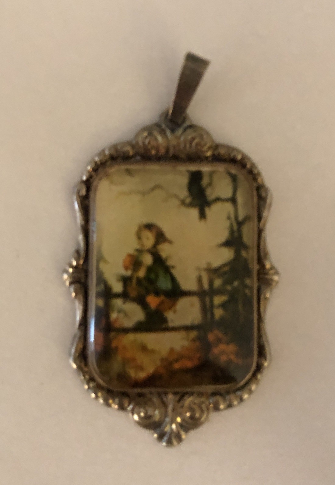 Hummel Pendant 1982 ARS Edition Little Girl On Fence West Germany Silver Plated
