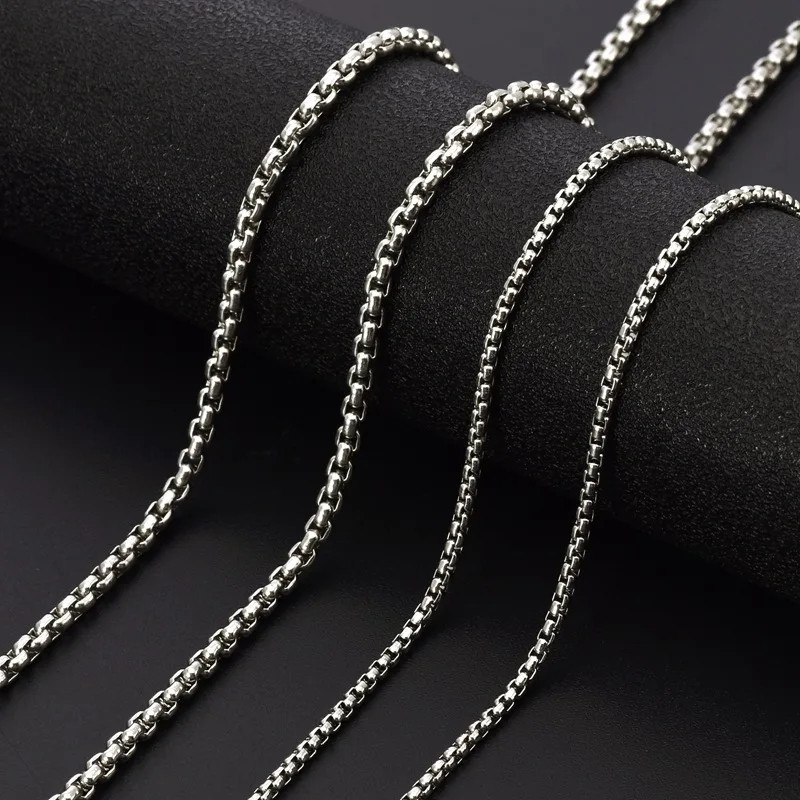 Stainless Steel Rolo Chain Necklace Square Box Link Choker Women Men Jewelry