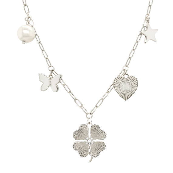 Jennifer Miller Clover Charm Necklace (White Gold)