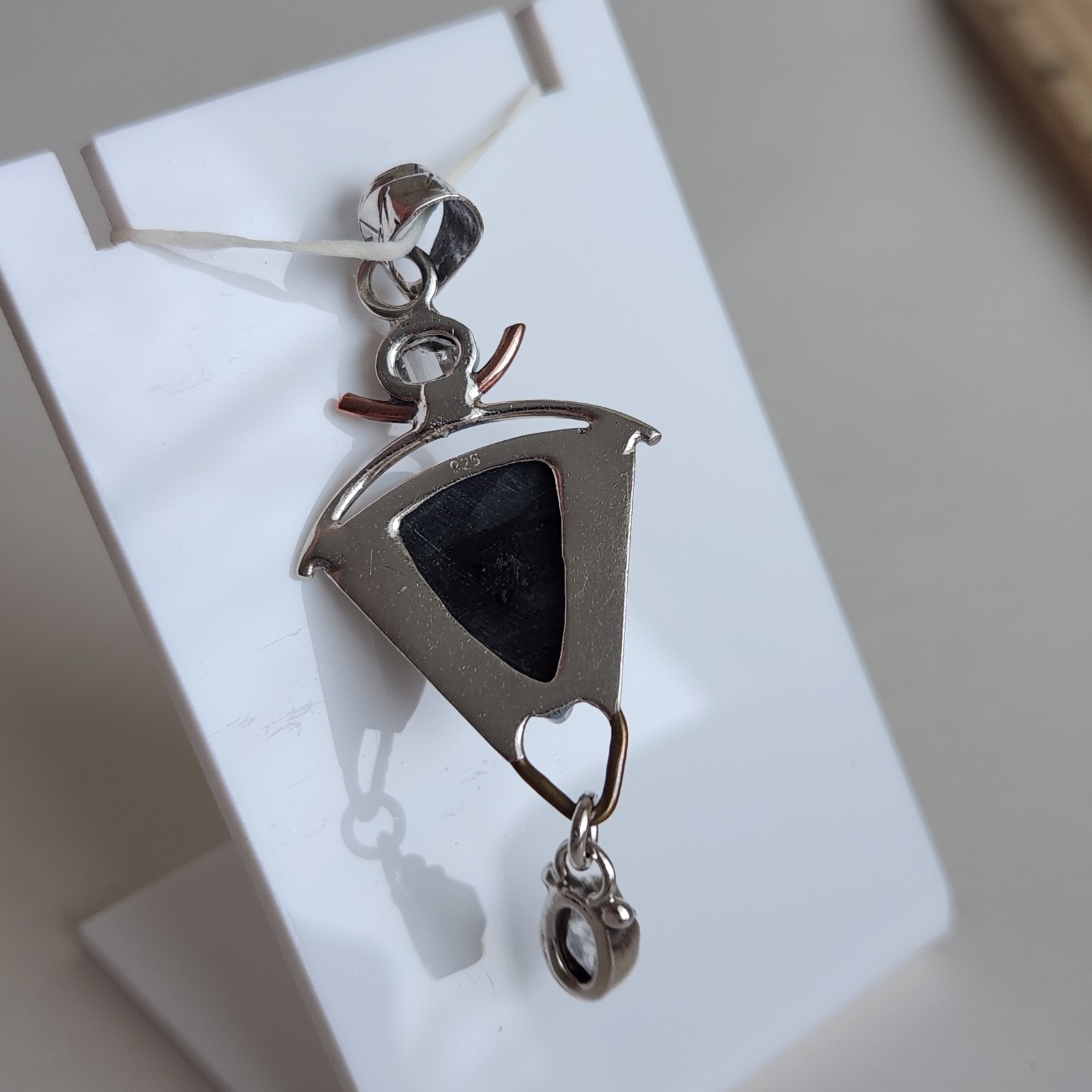 Sterling Silver Black Moss Agate Pendant 925 Artisan Mixed Metal 5.3g