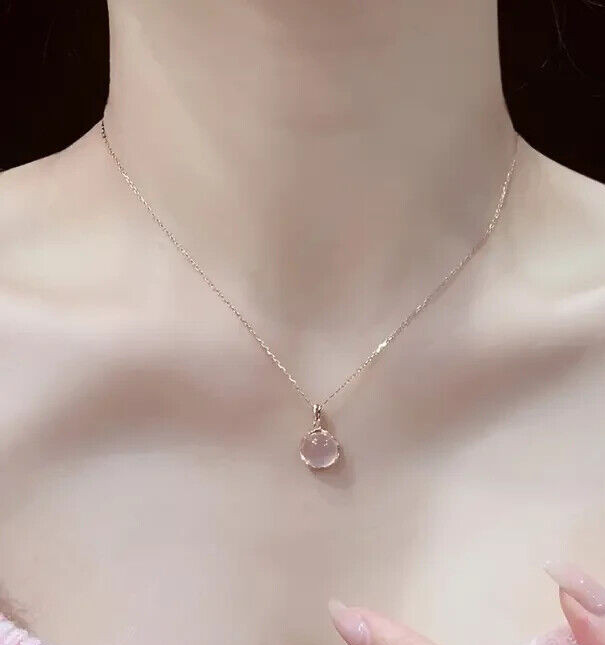 Cherry Blossom Pink Oval Shape Necklace Clavicle Chain Pendant Jewelry Women