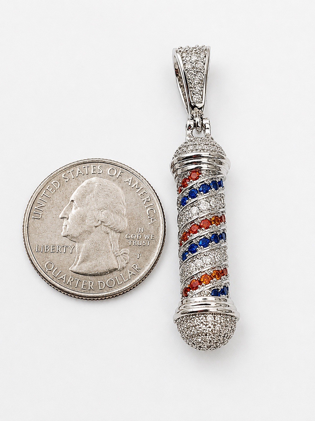 Silver Filled/Plated BARBER POLE Pendant With CZ’s ~ 10mm Bail ~ NEW W/O TAGS