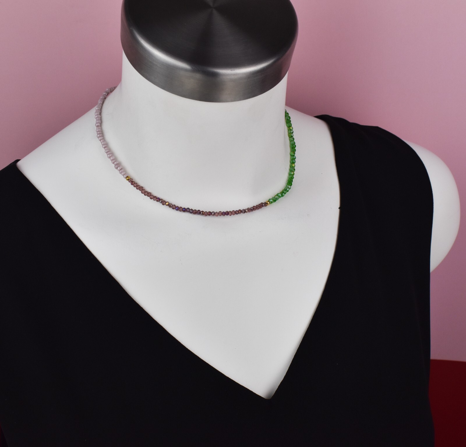 Multi bead necklace handmade, multicolor seed bead choker