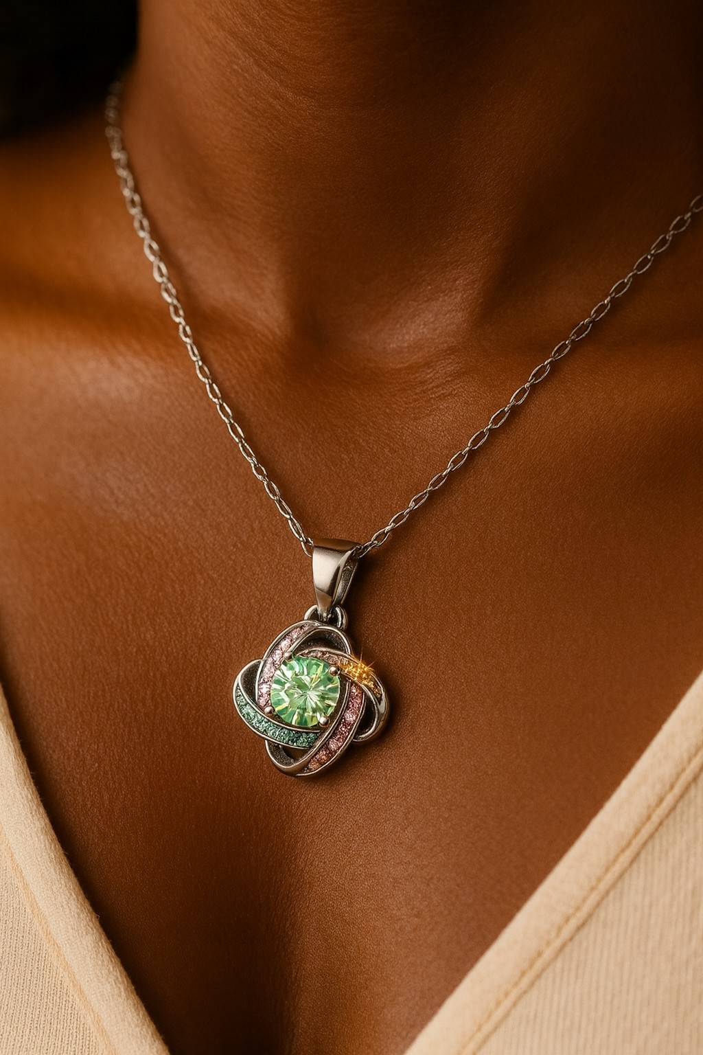 Infinity Knot Pendant Necklace Mint Green Crystal Multicolor Love Knot Jewelry