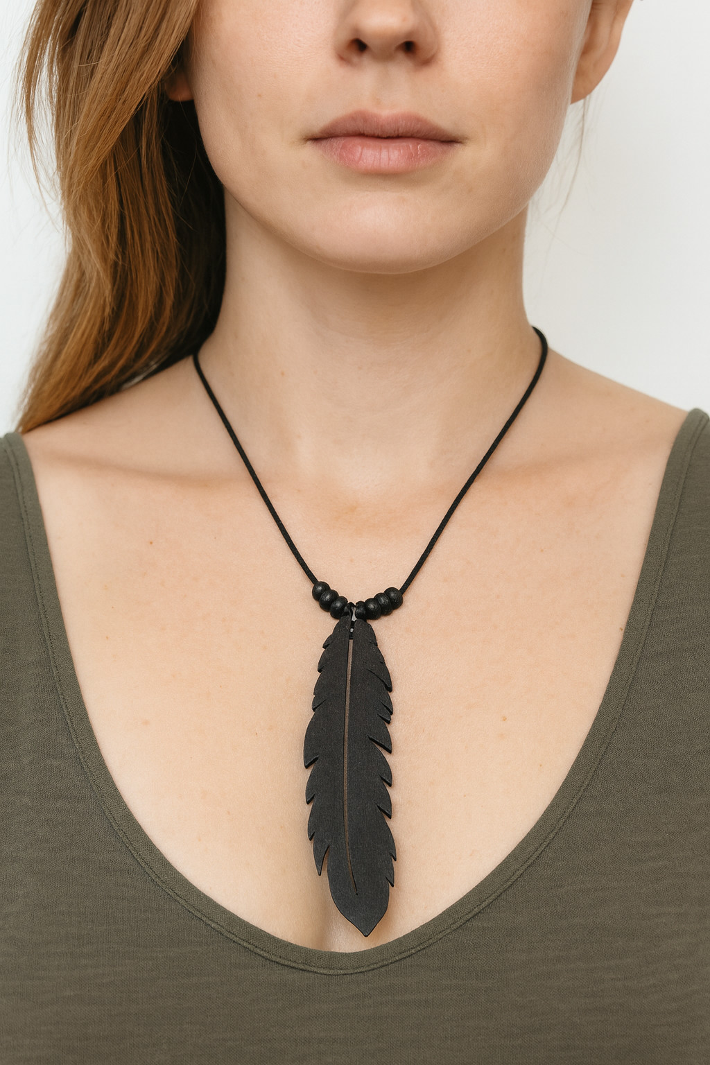 Black or Brown Leaf Necklace Wooden Pendant Adjustable Unisex Nature Jewelry