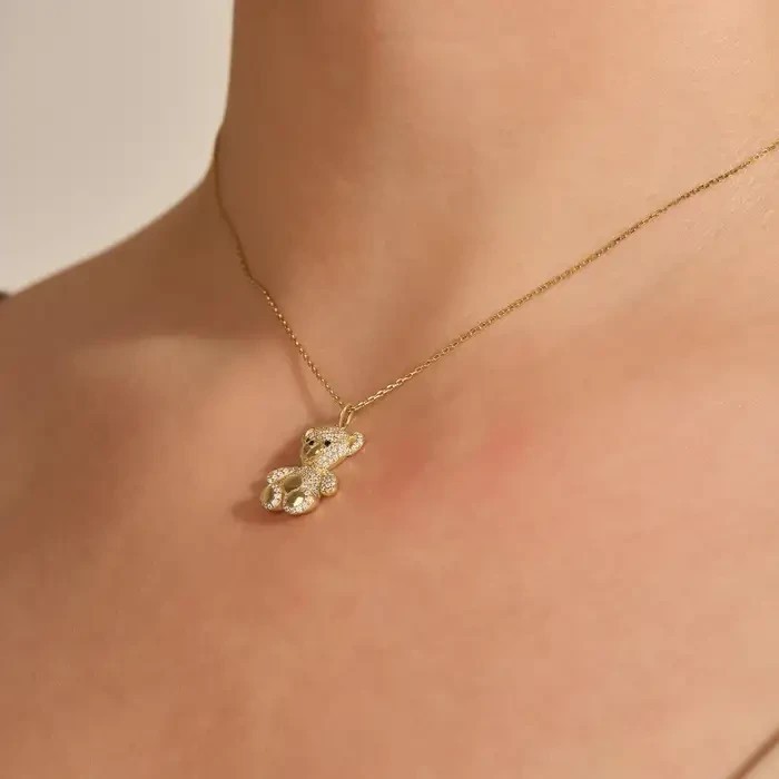 2Ct Round Cut Simulated Diamond Teddy Bear Shape Pendant 14K Yellow Gold Plated