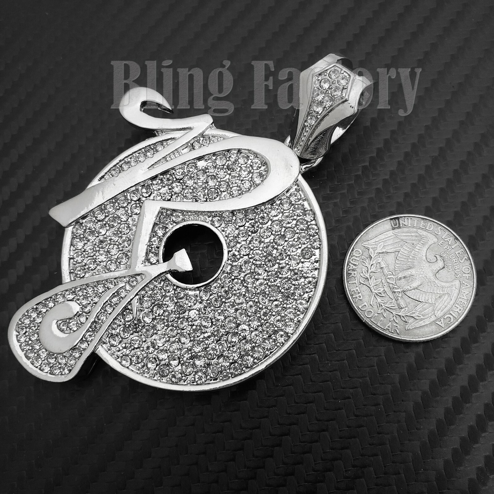 Hip Hop Iced White Gold plated Lab Diamond Large ROCAFELLA Bling Charm Pendant