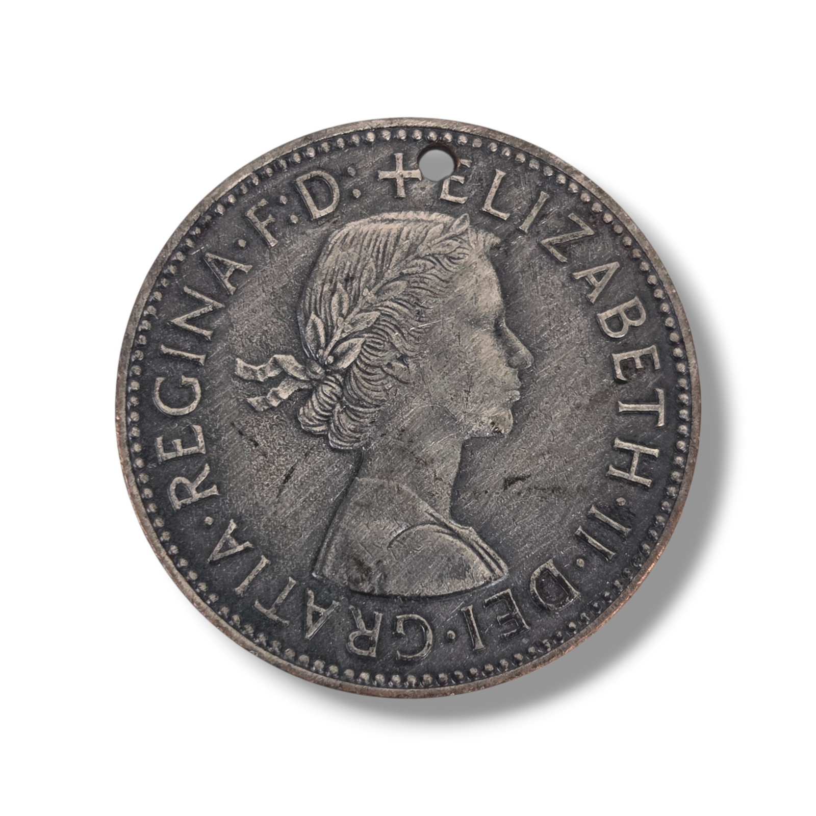 United Kingdom Coin Pendant Great Britain Half Penny Queen Elizabeth II Money