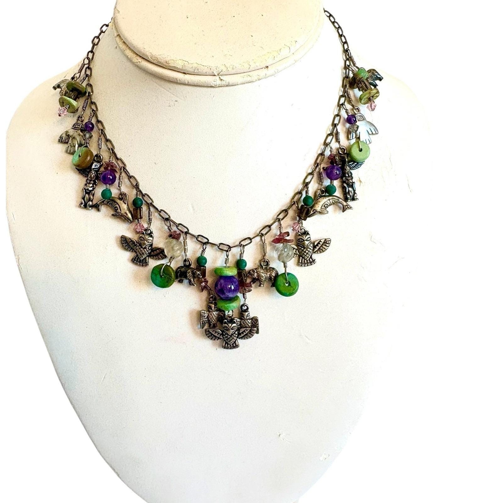 Vintage KBN Kabana Sterling Silver Southwestern Charm Necklace