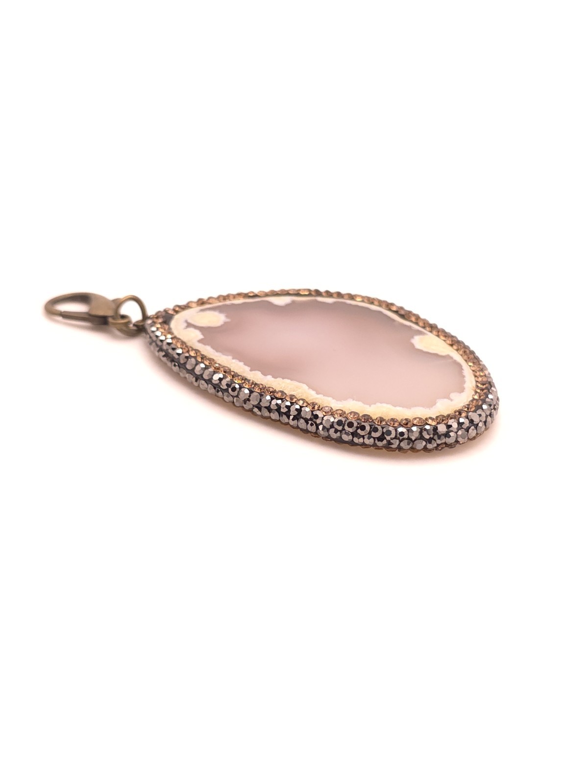 Pink Agate Freeform Pendant Charm Yellow Gold Plated Pavé Crystal Lobster