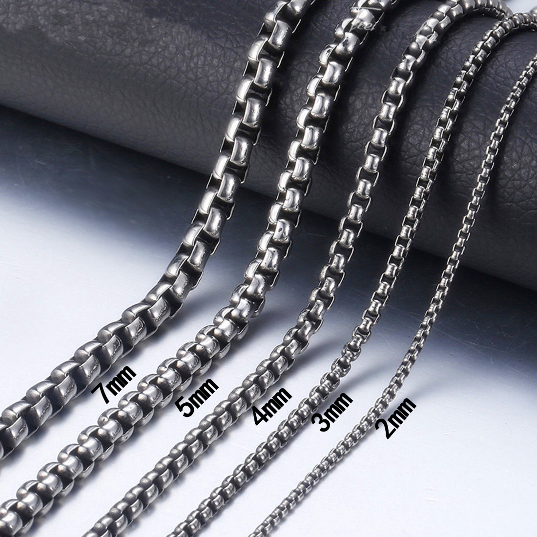 Silver Tone Rolo Box Chain Stainless Steel Necklace 1/2/3/4/5/7MM For Men Women