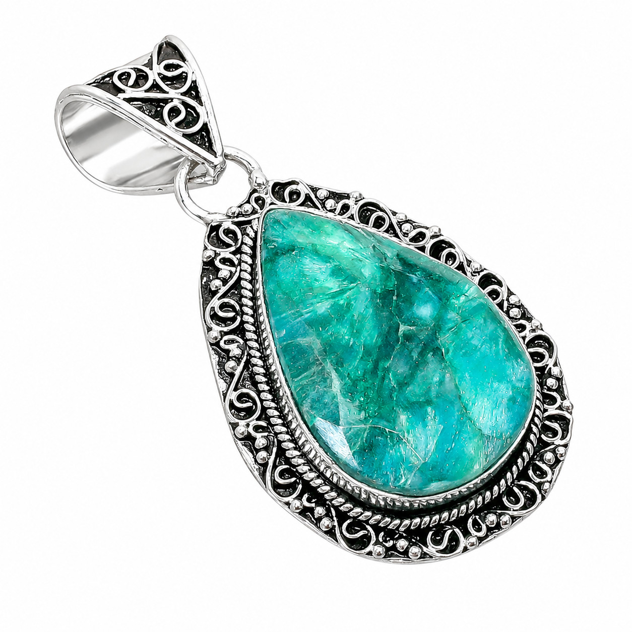 Zambian Emerald 925 Sterling Silver Pear Gemstone Vintage Pendant 2.3″ VP 3323