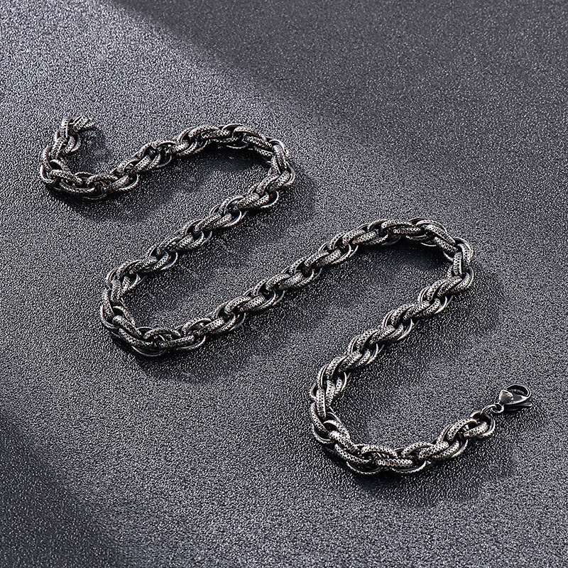 Black Stainless Steel Rope Link Chain Necklace For Mens Boys 8mm 24” XAMS Gifts