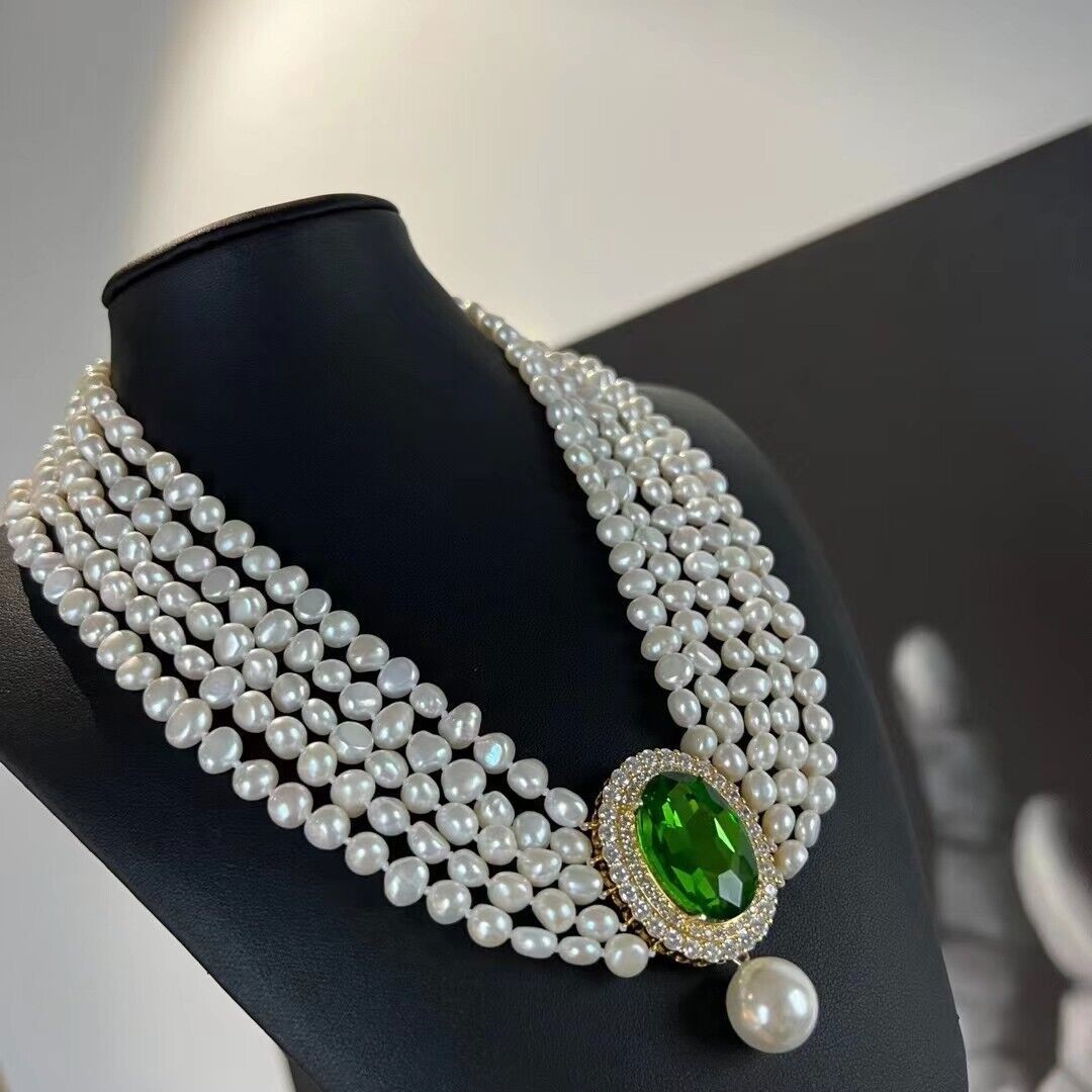 Five Strand 7-8 Mm Natural Baroque White Pearl Necklace