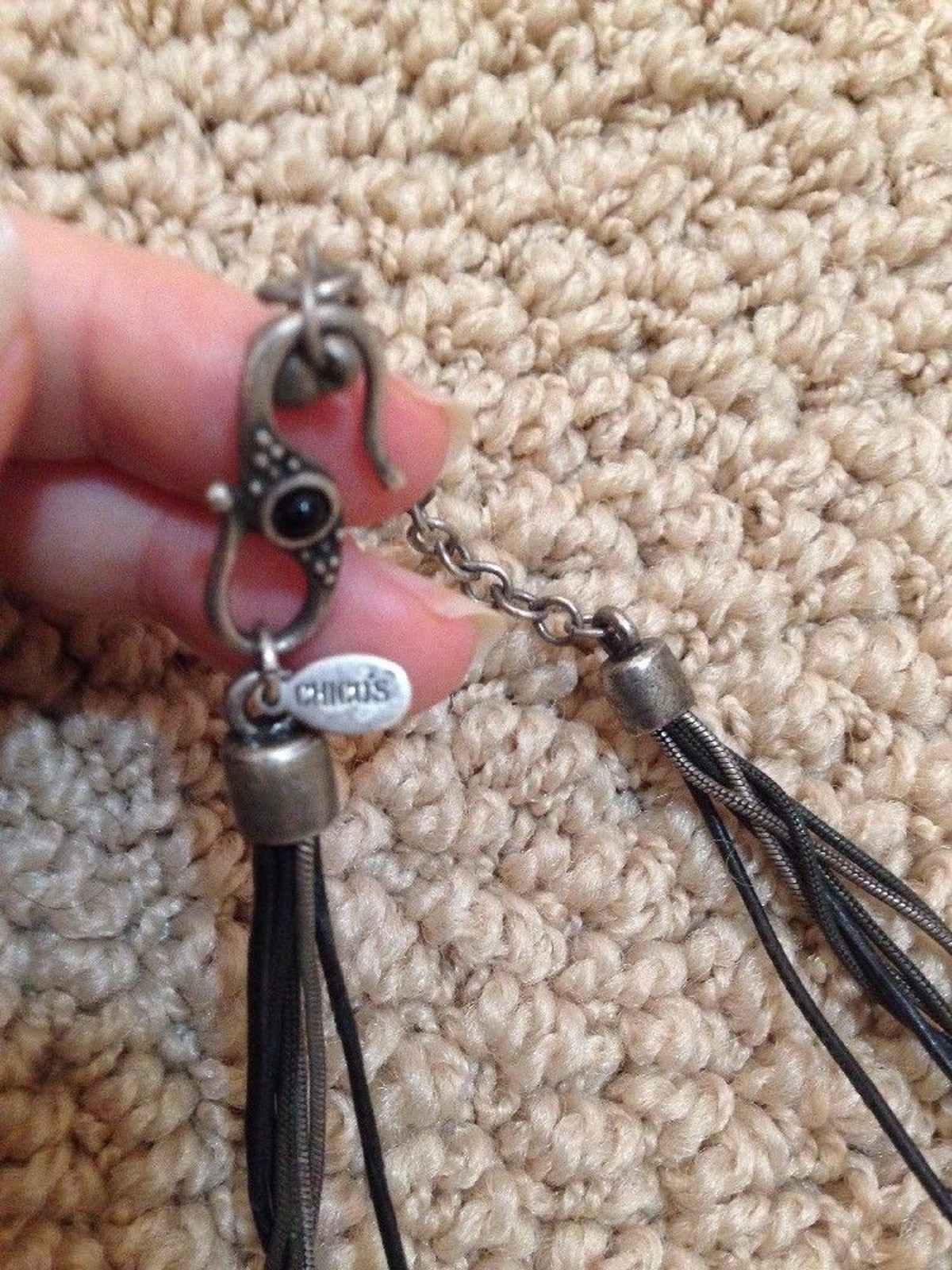 CHICO’S Metal Geometric Pendant Necklace Multi Strand Cord