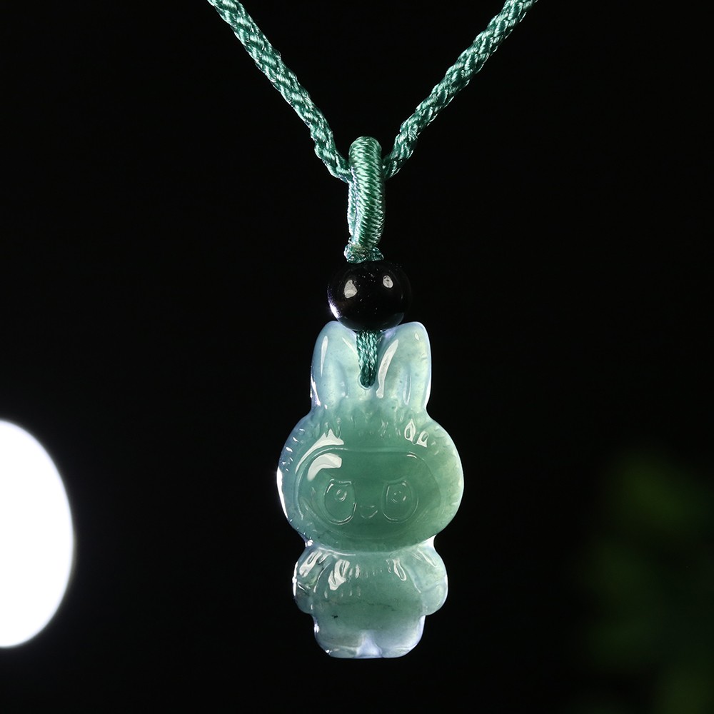 Certified Grade A Green 100% Natural Icy Burma Jadeite Jade Pendant Cartoon 1988