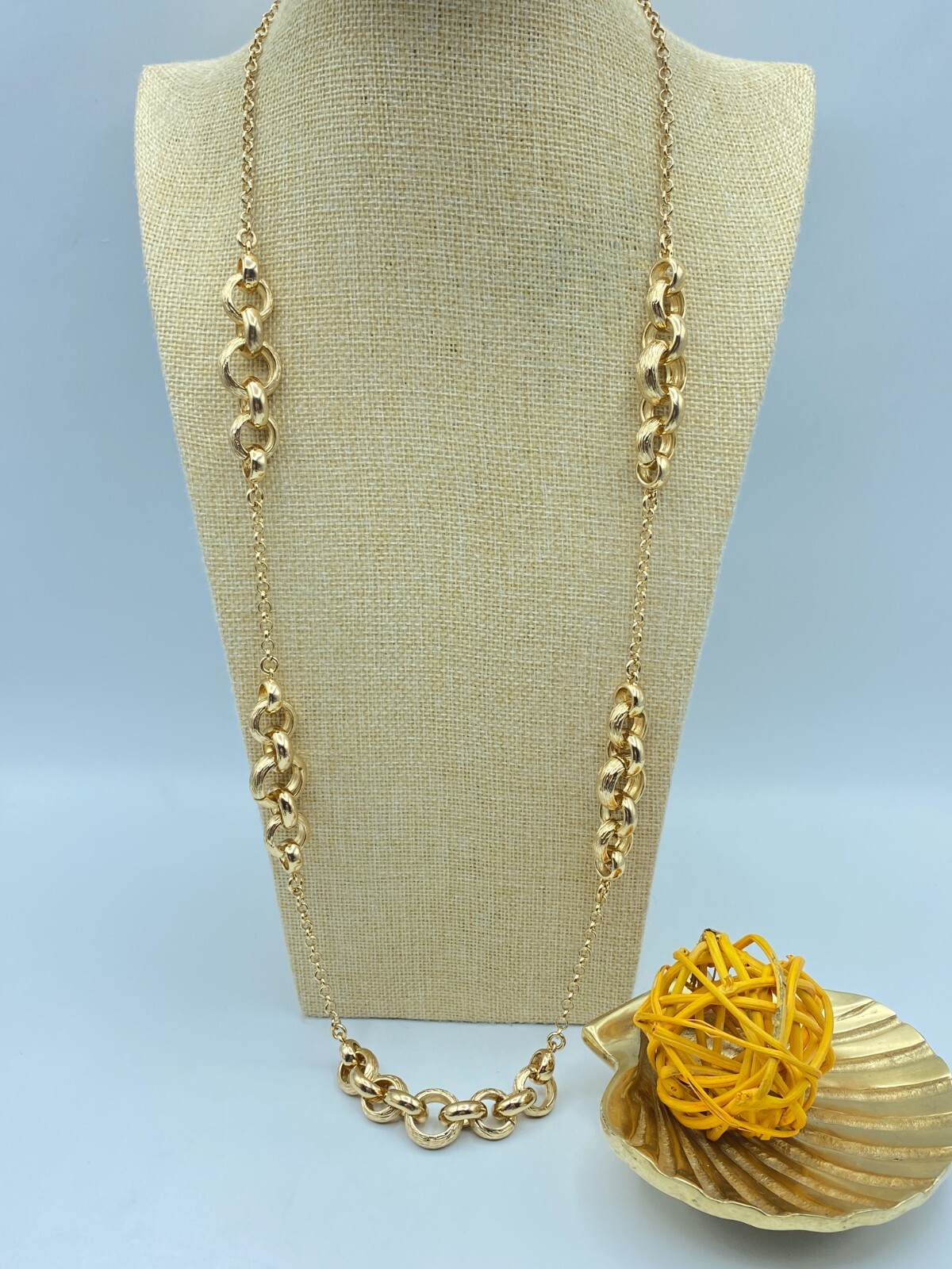Chunky Banana Republic Necklace In Polished and Textured Bright Gold Tone 32 In