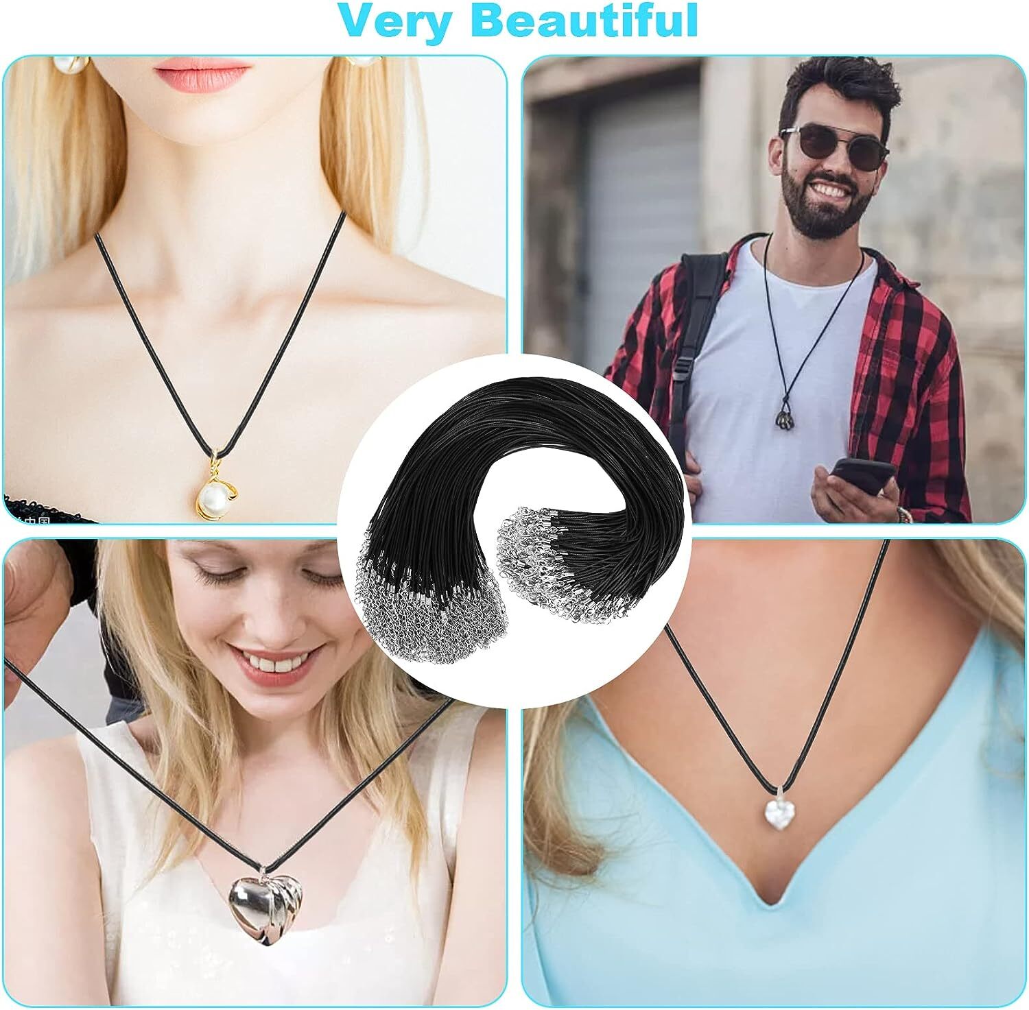 5-100pcs Black Leather Necklace Cord Chain 20″ Braided Rope String for Pendant