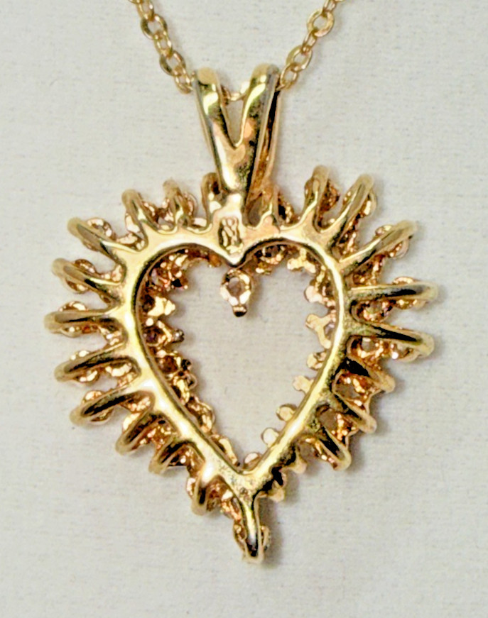 Vintage Estate 925 Gold Vermeil Cubic Zirconia Cluster Open Heart Necklace
