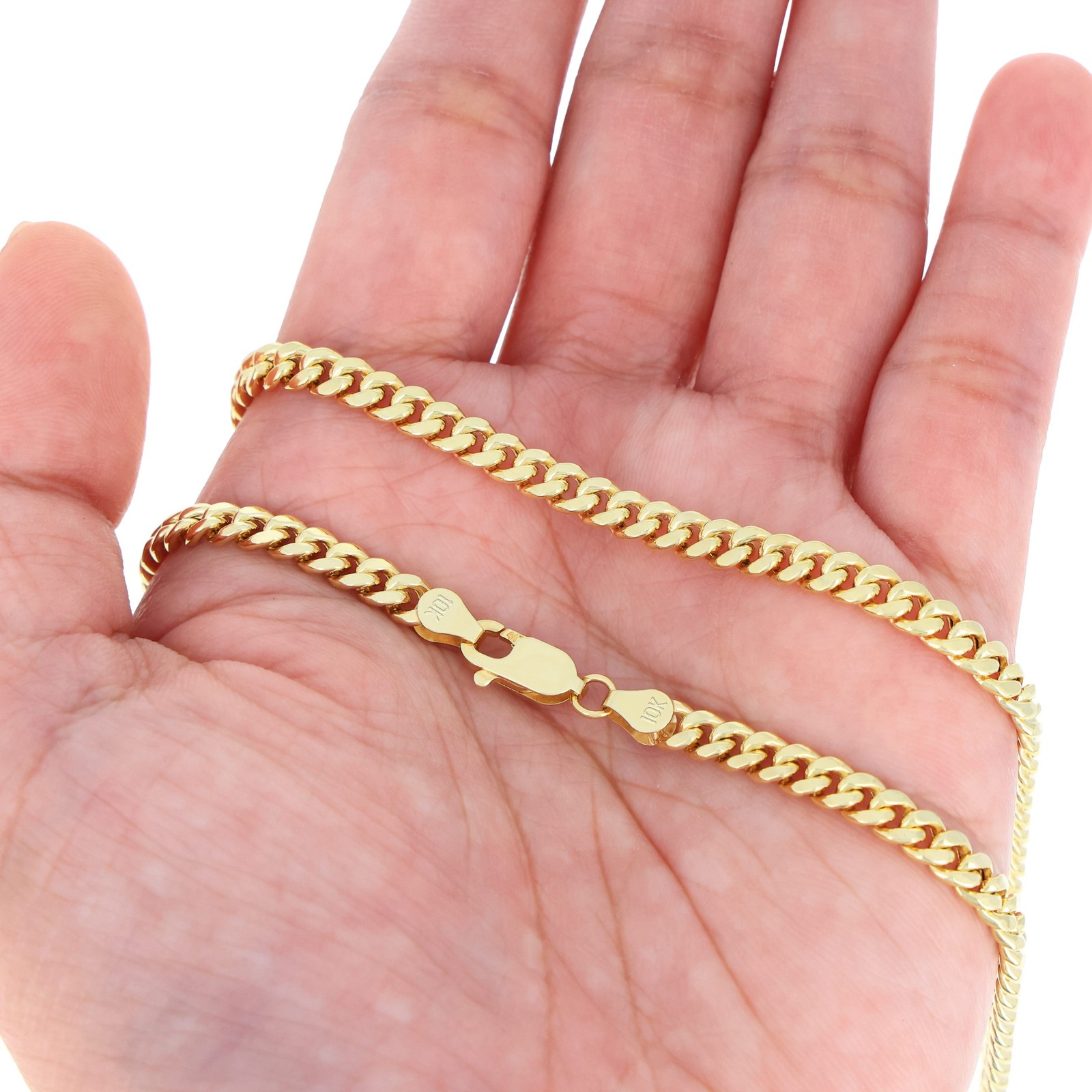 10K Yellow Gold 4.5mm Miami Cuban Lightweight Chain Bracelet Mens Womens 7″ -9″