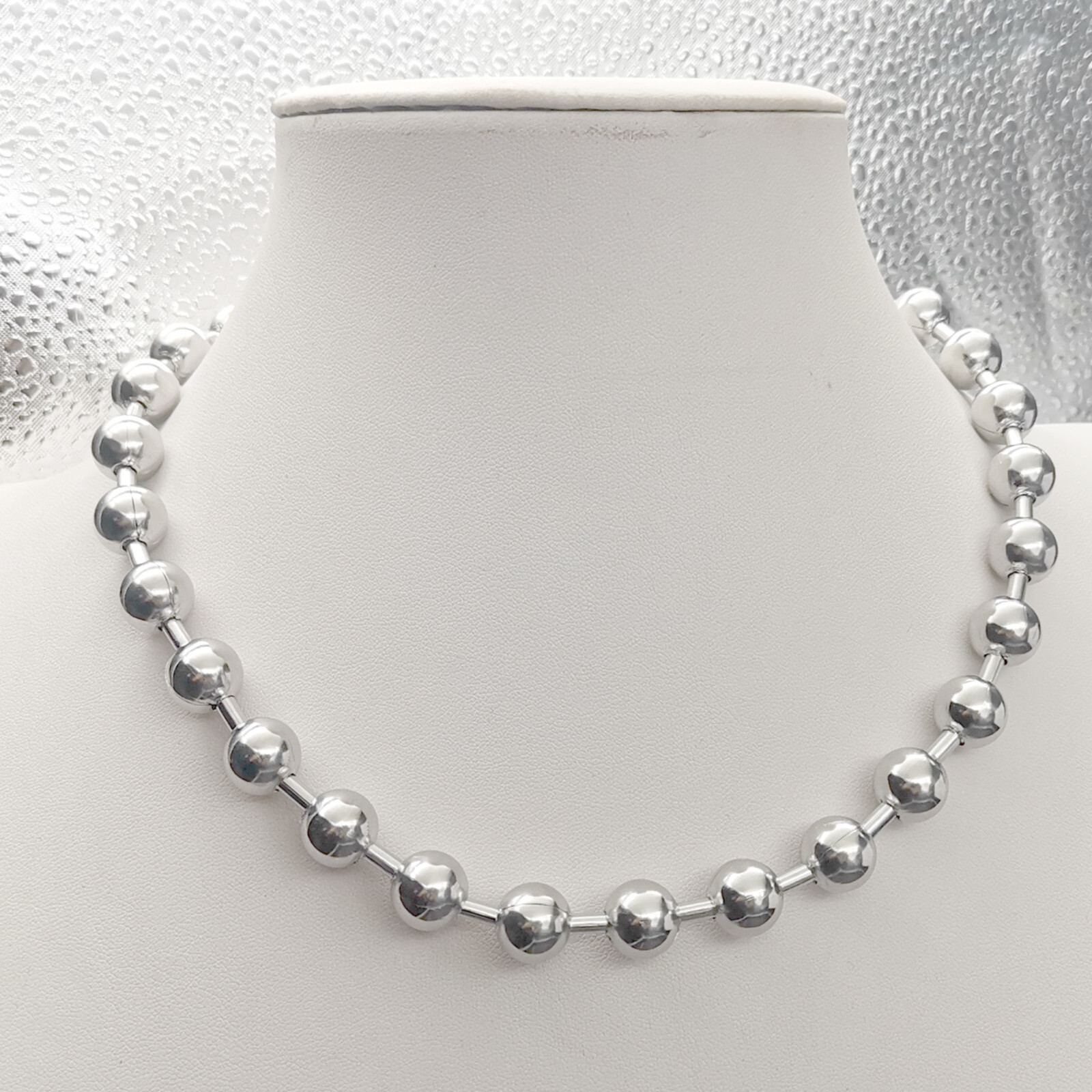 12mm 30inch Mens Necklace Stainless Steel Ball Beaded Chain Silver Huge Large