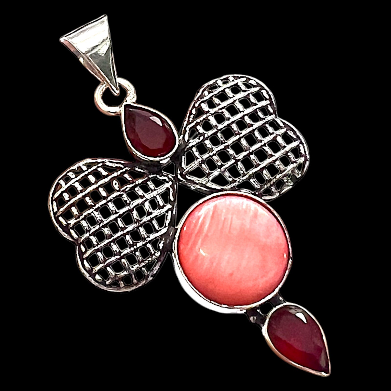 Kashmir Ruby & Pink shell 925 Silver Plated Handmade Pendant of 1.08″