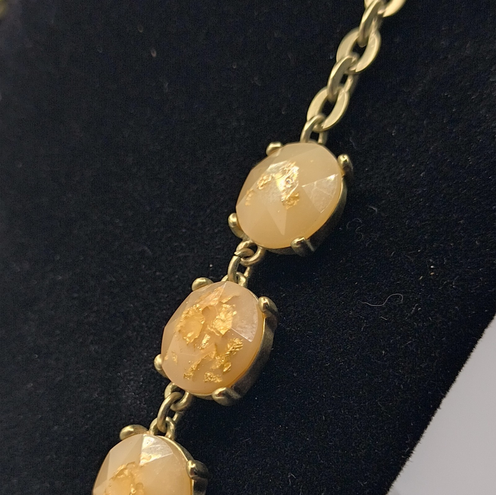 LOFT Gold Tone Cable Chain Necklace Beige Stations Statement Spring Ring Signed