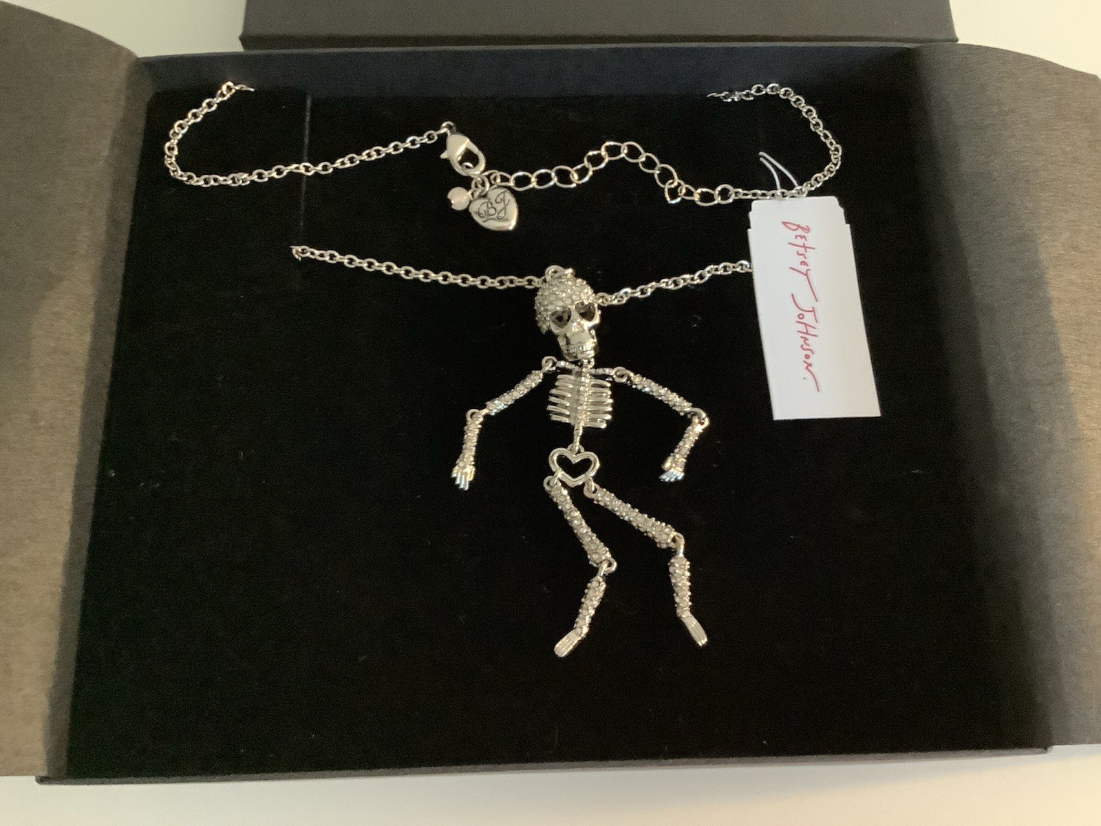 BNWT Betsey Johnson Skeleton Necklace Sparkling Crystal Gemstones XLong Necklace