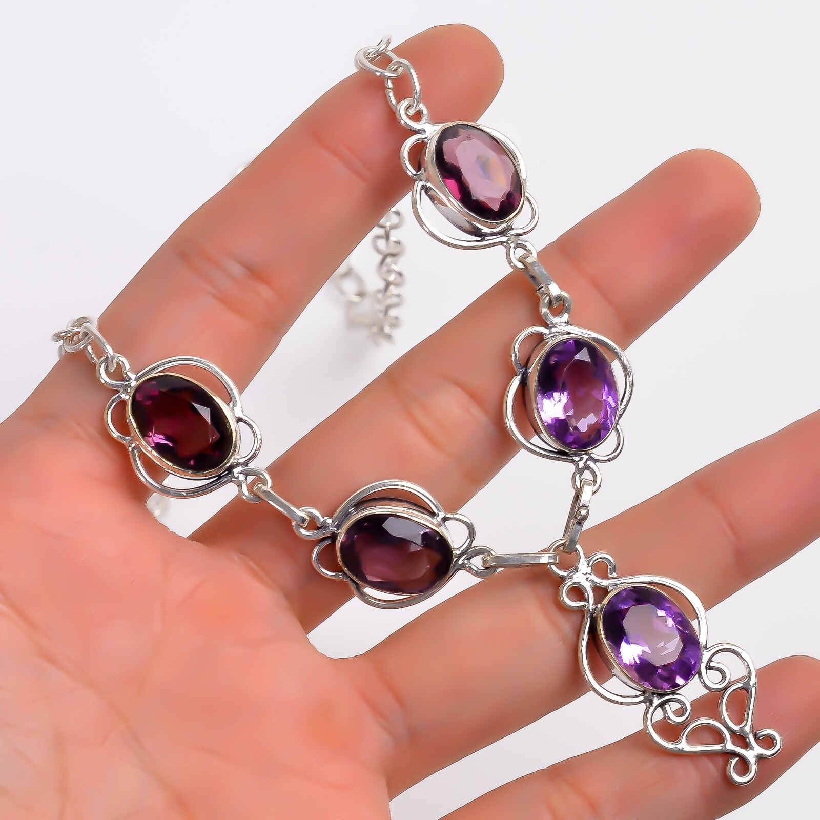Vintage Handmade Oval Shape Gemstone Jewelry Necklace Size- 16″ to 18″