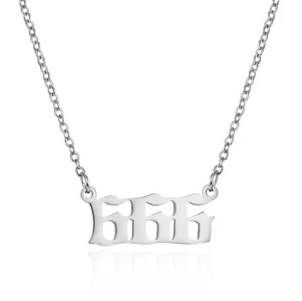 Silver 666 Angel Number Necklace, Jewelry Charms Minimalist Stainless Steel