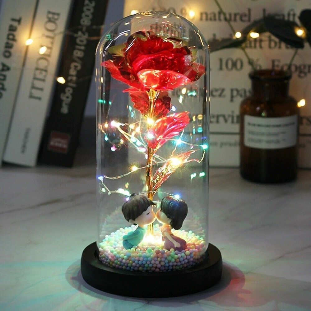 Enchanted Forever Rose In Dome Glass LED Light Valentine’s Day Girlfriend Gift